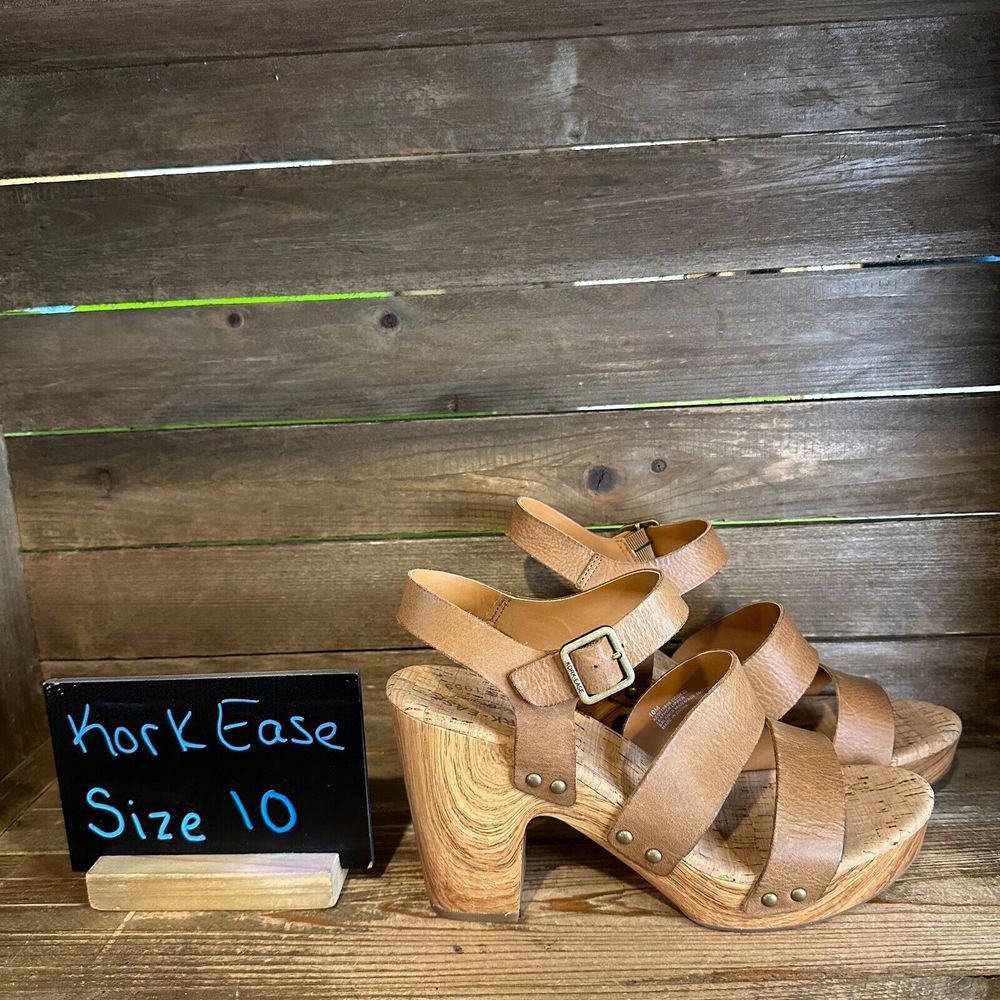 New Nwob Womens Kork-Ease Della Brown Leather Heeled Strappy Sandals Size 10 M